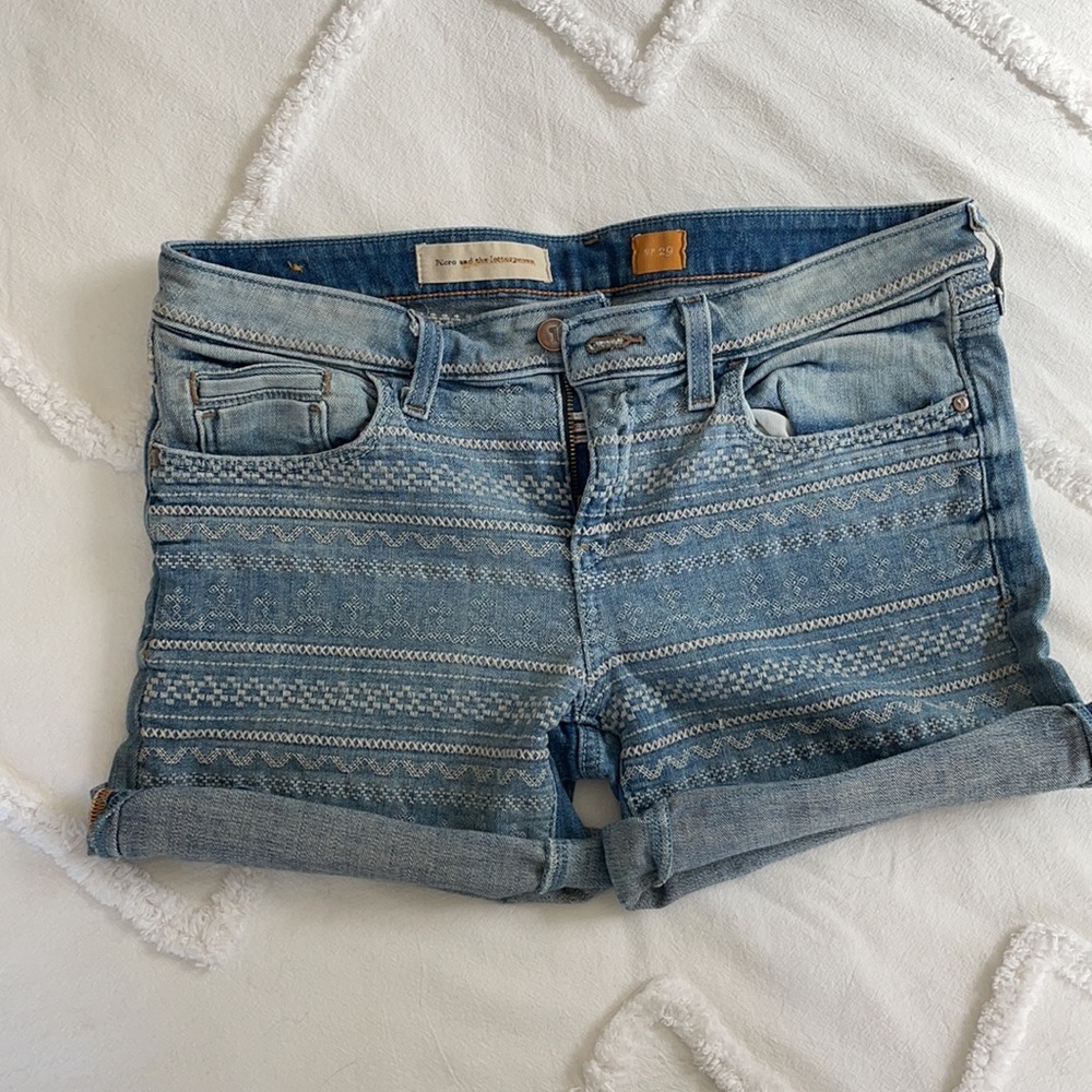 Embroidered Denim Shorts